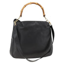 GUCCI Bamboo Shoulder Bag Leather 2way Black Gold 001 200182 1577 Auth BA11211-1