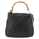 GUCCI Bamboo Shoulder Bag Leather 2way Black Gold 001 200182 1577 Auth BA11211-13