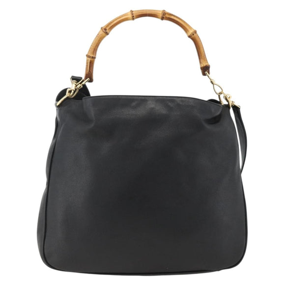 GUCCI Bamboo Shoulder Bag Leather 2way Black Gold 001 200182 1577 Auth BA11211