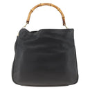 GUCCI Bamboo Shoulder Bag Leather 2way Black Gold 001 200182 1577 Auth BA11211-2