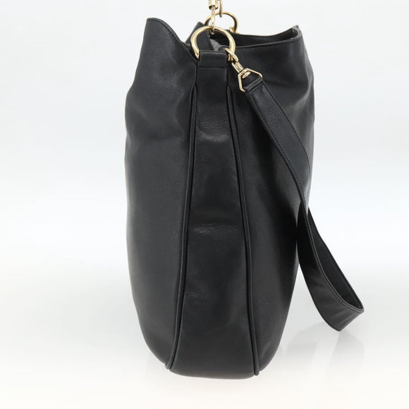 GUCCI Bamboo Shoulder Bag Leather 2way Black Gold 001 200182 1577 Auth BA11211