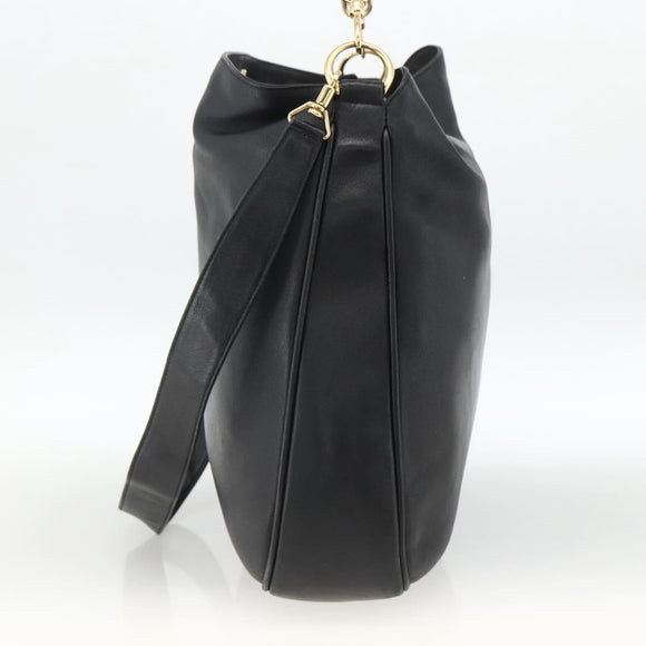 GUCCI Bamboo Shoulder Bag Leather 2way Black Gold 001 200182 1577 Auth BA11211