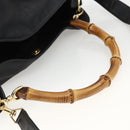 GUCCI Bamboo Shoulder Bag Leather 2way Black Gold 001 200182 1577 Auth BA11211-7