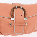 Salvatore Ferragamo Gancini Shoulder Bag Leather Pink Silver Auth BA11212-17