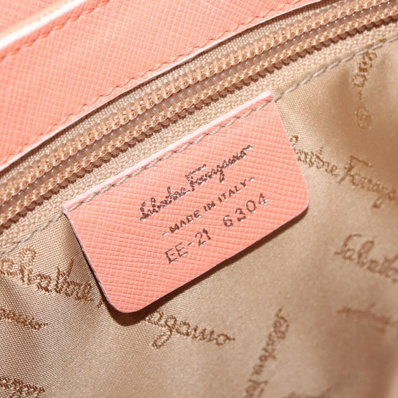 Salvatore Ferragamo Gancini Shoulder Bag Leather Pink Silver Auth BA11212