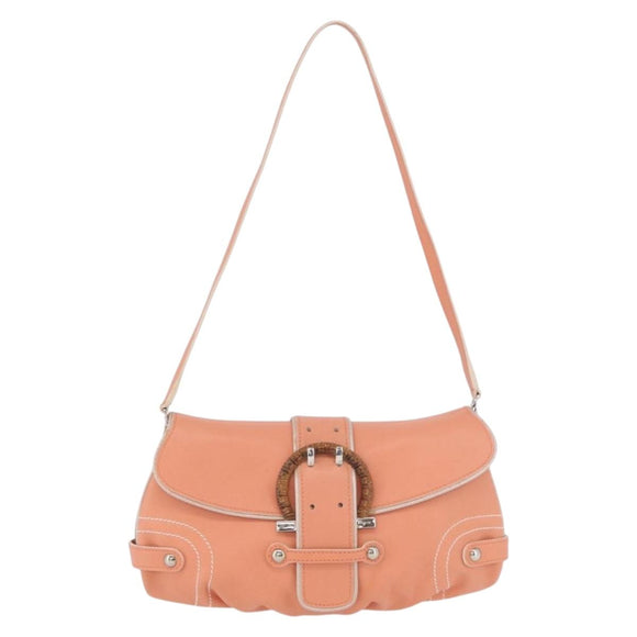 Salvatore Ferragamo Gancini Shoulder Bag Leather Pink Silver Auth BA11212