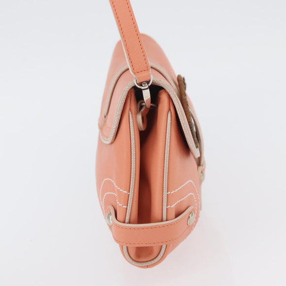 Salvatore Ferragamo Gancini Shoulder Bag Leather Pink Silver Auth BA11212