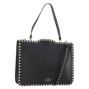 VALENTINO Rock studs Shoulder Bag Leather Black Gold Auth BA11213A