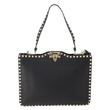 VALENTINO Rock studs Shoulder Bag Leather Black Gold Auth BA11213A - 0