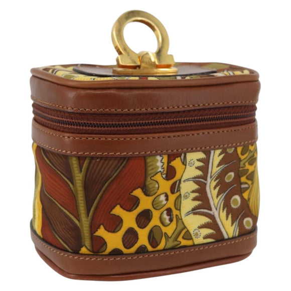 Salvatore Ferragamo Gancini Mini Vanity Pouch Nylon Yellow Gold Auth BA11214