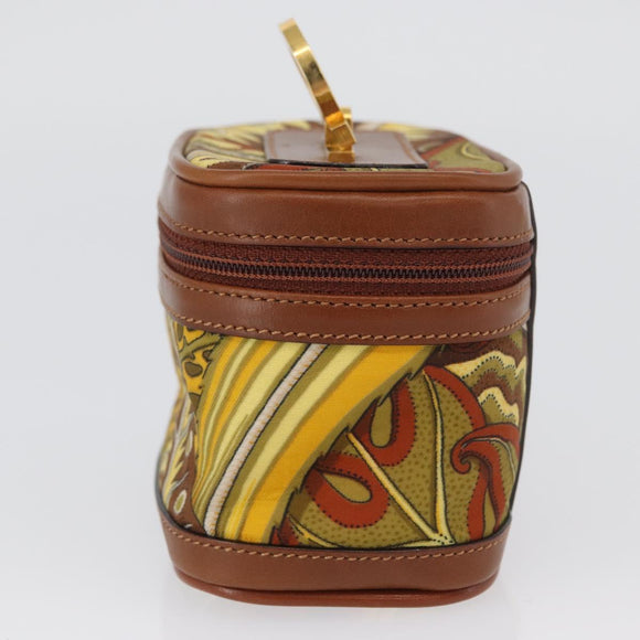 Salvatore Ferragamo Gancini Mini Vanity Pouch Nylon Yellow Gold Auth BA11214