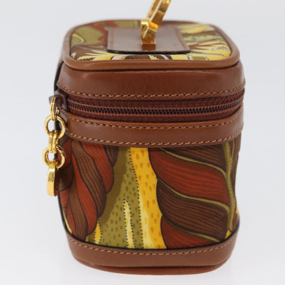 Salvatore Ferragamo Gancini Mini Vanity Pouch Nylon Yellow Gold Auth BA11214