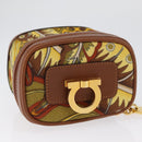 Salvatore Ferragamo Gancini Mini Vanity Pouch Nylon Yellow Gold Auth BA11214-6