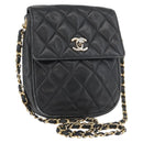 CHANEL Matelasse Chain Shoulder Bag Lamb Skin Black Gold CC Auth BA11216-1