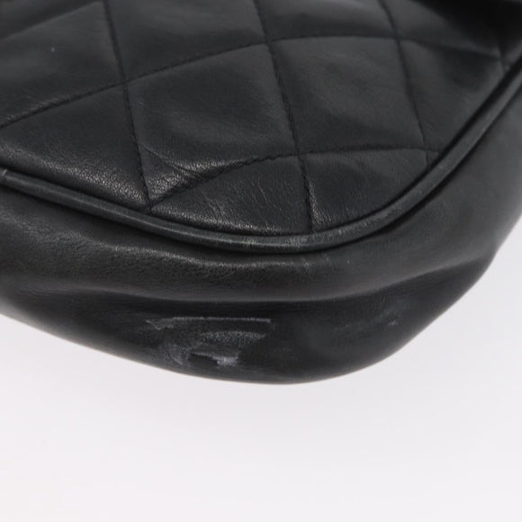 CHANEL Matelasse Chain Shoulder Bag Lamb Skin Black Gold CC Auth BA11216