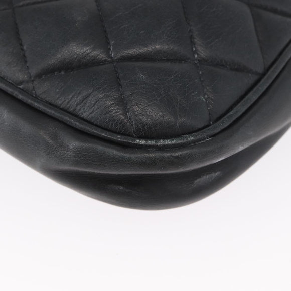CHANEL Matelasse Chain Shoulder Bag Lamb Skin Black Gold CC Auth BA11216