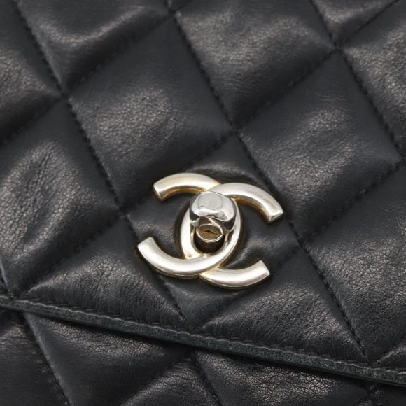 CHANEL Matelasse Chain Shoulder Bag Lamb Skin Black Gold CC Auth BA11216