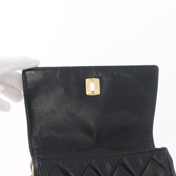 CHANEL Matelasse Chain Shoulder Bag Lamb Skin Black Gold CC Auth BA11216