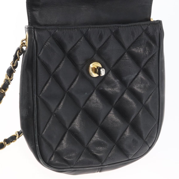 CHANEL Matelasse Chain Shoulder Bag Lamb Skin Black Gold CC Auth BA11216