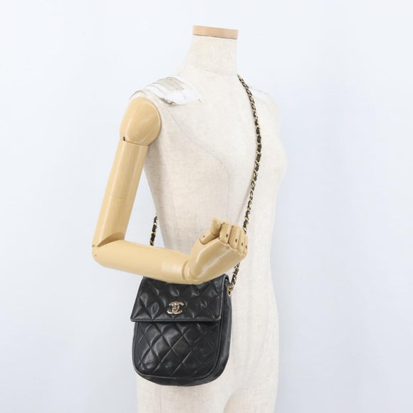 CHANEL Matelasse Chain Shoulder Bag Lamb Skin Black Gold CC Auth BA11216