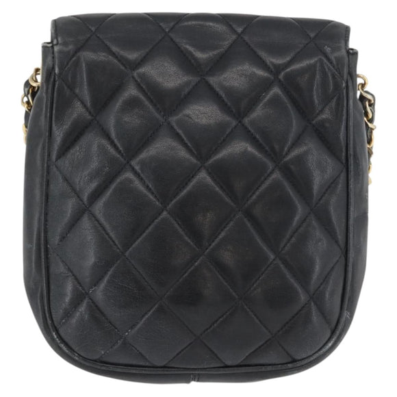 CHANEL Matelasse Chain Shoulder Bag Lamb Skin Black Gold CC Auth BA11216