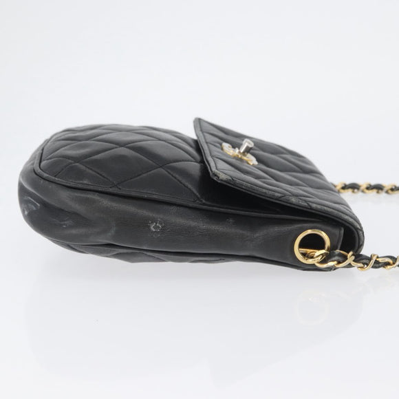CHANEL Matelasse Chain Shoulder Bag Lamb Skin Black Gold CC Auth BA11216