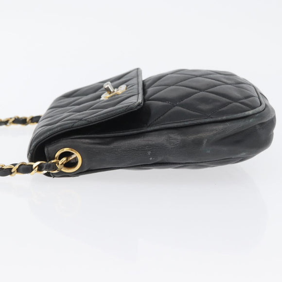 CHANEL Matelasse Chain Shoulder Bag Lamb Skin Black Gold CC Auth BA11216