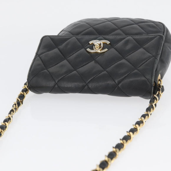 CHANEL Matelasse Chain Shoulder Bag Lamb Skin Black Gold CC Auth BA11216