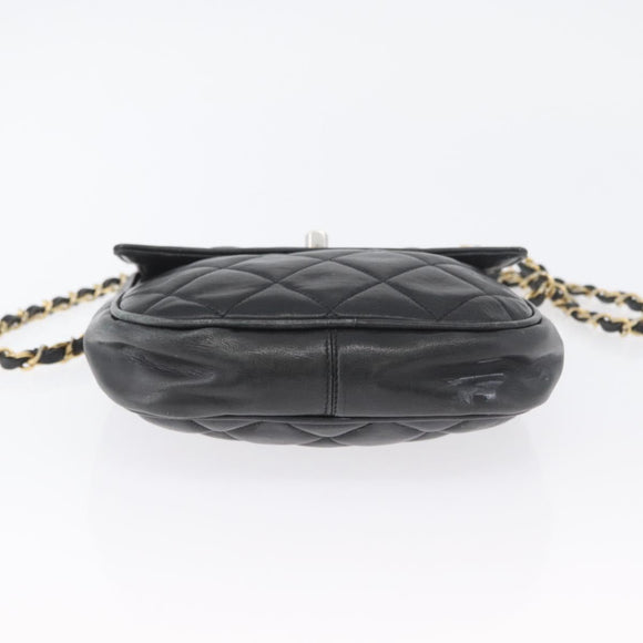 CHANEL Matelasse Chain Shoulder Bag Lamb Skin Black Gold CC Auth BA11216