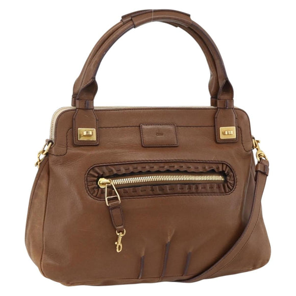 Chloe Margaret Hand Bag Leather 2way Brown Gold Auth BA11217
