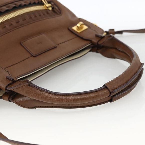 Chloe Margaret Hand Bag Leather 2way Brown Gold Auth BA11217