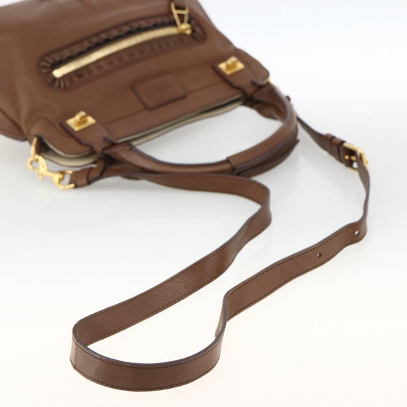 Chloe Margaret Hand Bag Leather 2way Brown Gold Auth BA11217