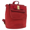 Salvatore Ferragamo Vala Rugzak Suede Rood Goud Authentiek BA11218-1
