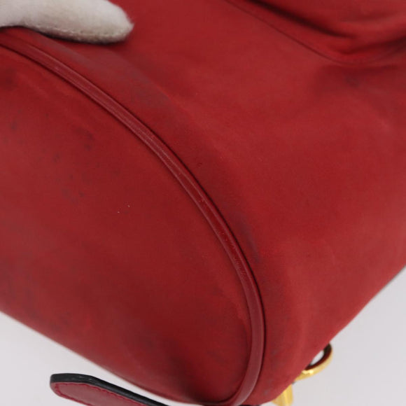 Salvatore Ferragamo Vala Rugzak Suede Rood Goud Authentiek BA11218