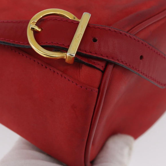Salvatore Ferragamo Vala Rugzak Suede Rood Goud Authentiek BA11218