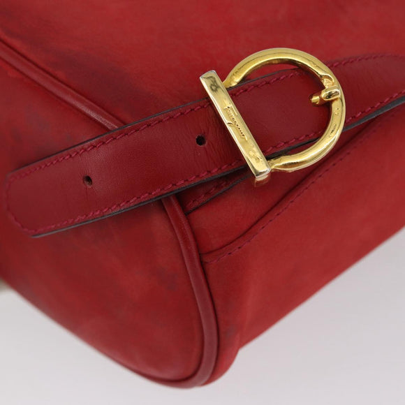 Salvatore Ferragamo Vala Rugzak Suede Rood Goud Authentiek BA11218