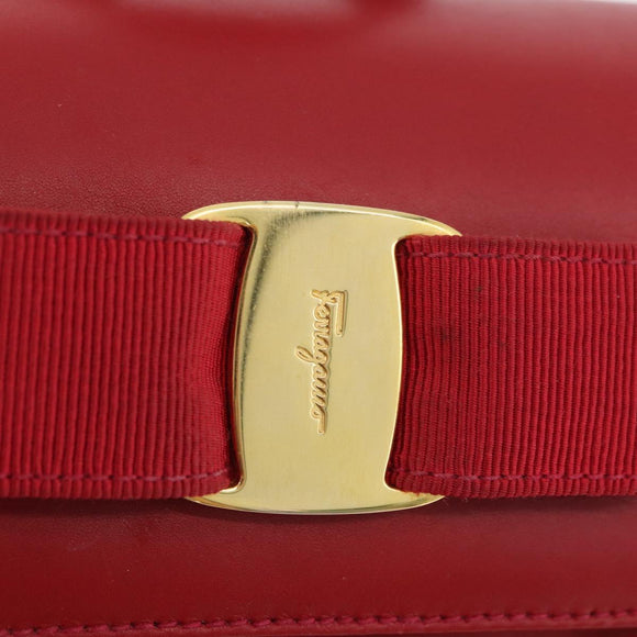 Salvatore Ferragamo Vala Rugzak Suede Rood Goud Authentiek BA11218