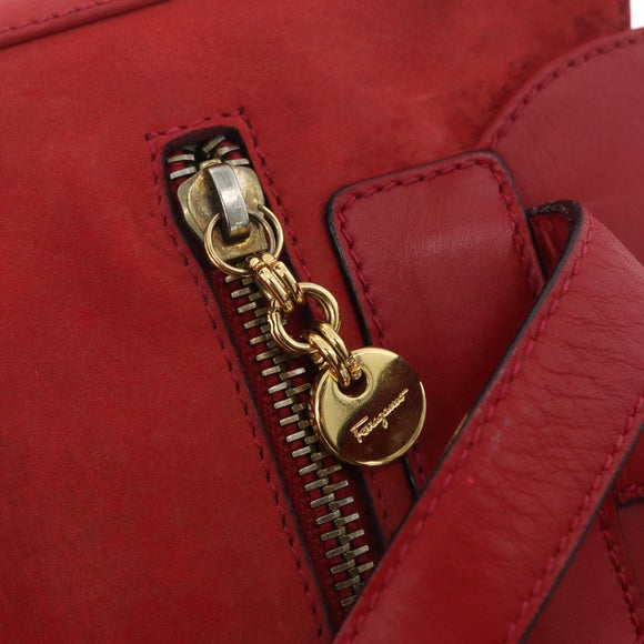 Salvatore Ferragamo Vala Rugzak Suede Rood Goud Authentiek BA11218