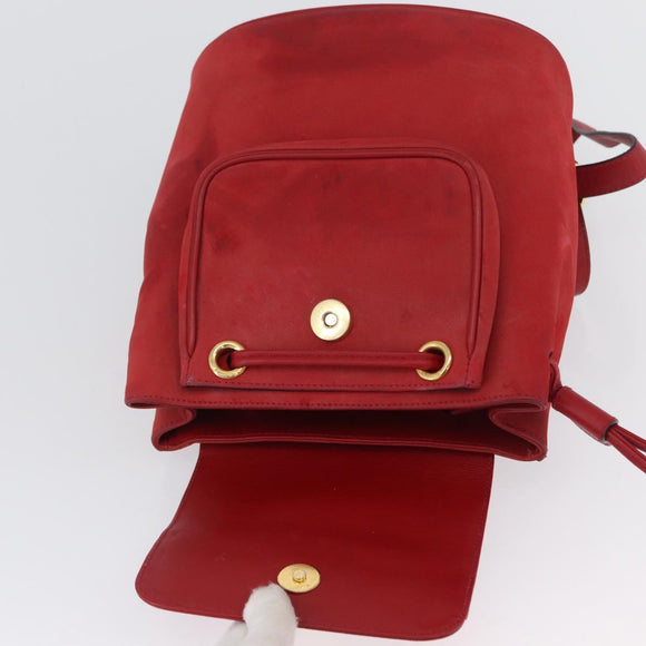 Salvatore Ferragamo Vala Rugzak Suede Rood Goud Authentiek BA11218