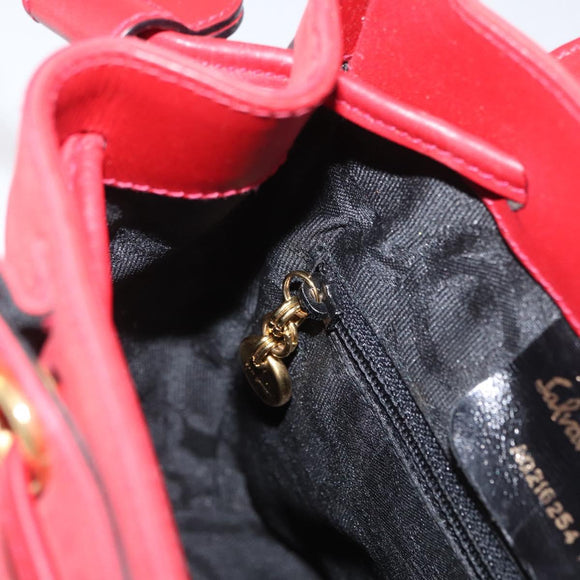 Salvatore Ferragamo Vala Rugzak Suede Rood Goud Authentiek BA11218