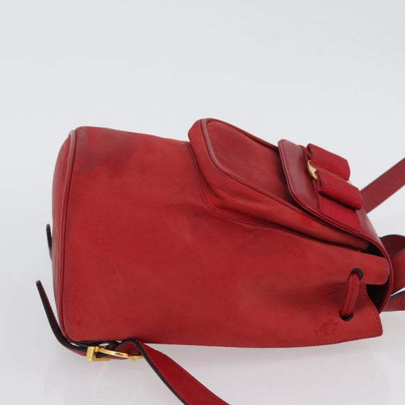 Salvatore Ferragamo Vala Rugzak Suede Rood Goud Authentiek BA11218