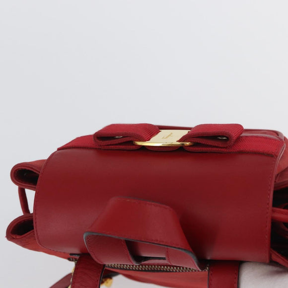 Salvatore Ferragamo Vala Rugzak Suede Rood Goud Authentiek BA11218
