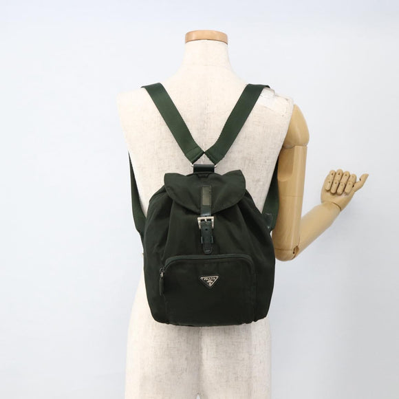 PRADA Backpack Nylon Green Silver Auth BA11221