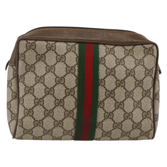 GUCCI GG Supreme Web Sherry Line Clutch Bag PVC Beige 89 01 012 Auth BA11226