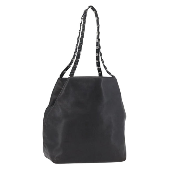 Salvatore Ferragamo Vala Chain Shoulder Bag Leather Black Silver Auth BA11227