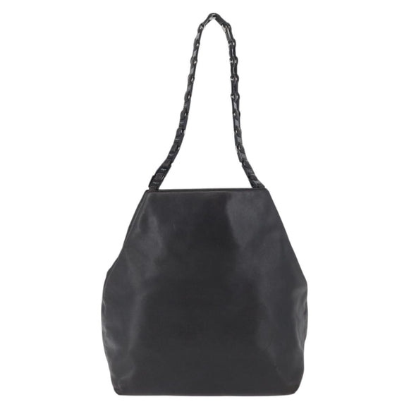 Salvatore Ferragamo Vala Chain Shoulder Bag Leather Black Silver Auth BA11227