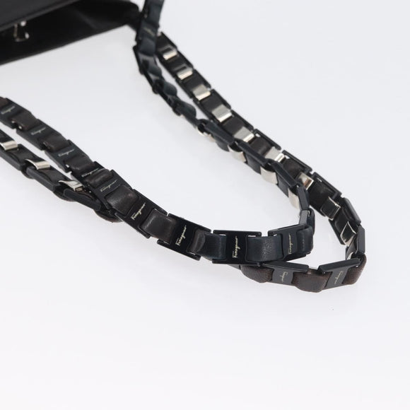Salvatore Ferragamo Vala Chain Shoulder Bag Leather Black Silver Auth BA11227