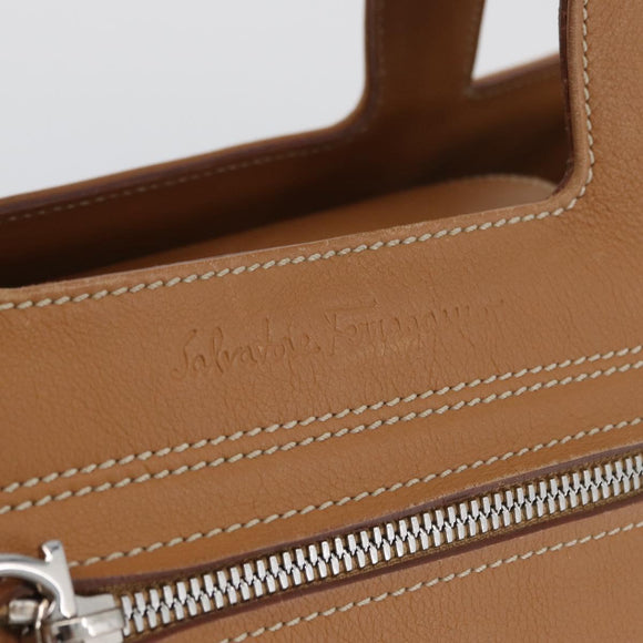 Salvatore Ferragamo Handtas Leer Beige Zilver Auth BA11228