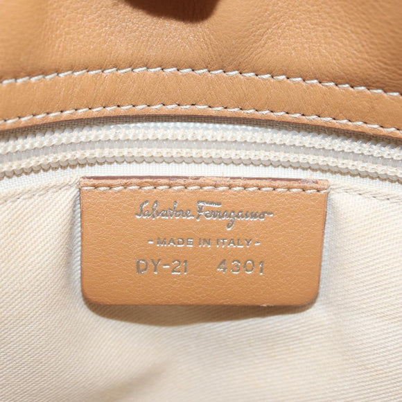 Salvatore Ferragamo Handtas Leer Beige Zilver Auth BA11228