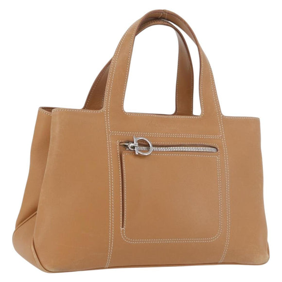 Salvatore Ferragamo Handtas Leer Beige Zilver Auth BA11228
